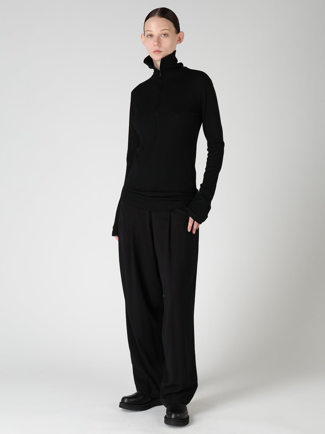 WOOL MILLED WASHABLE JERSEY HIGH NECK PULLOVER – THE SHOP YOHJI