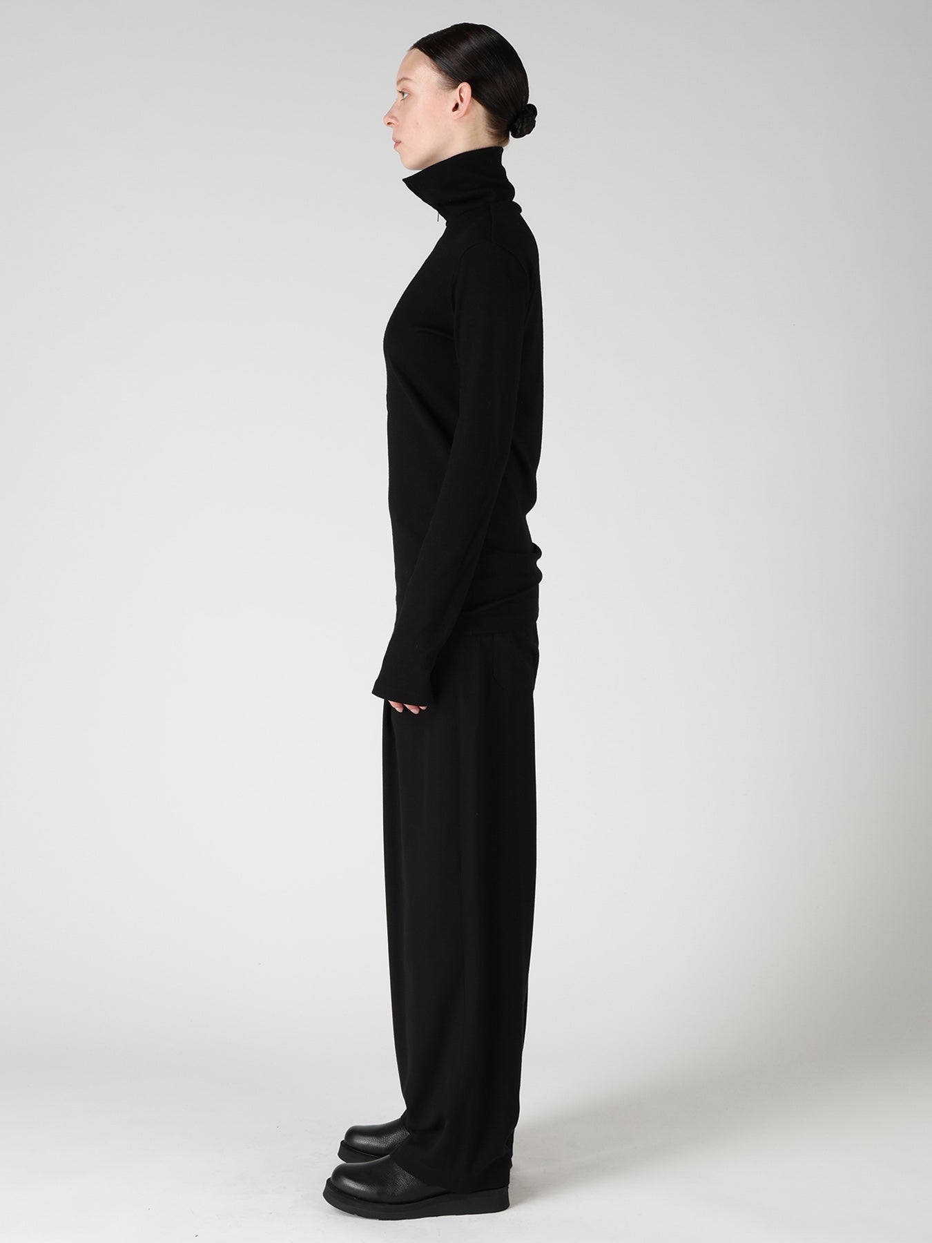 WOOL MILLED WASHABLE JERSEY HIGH NECK PULLOVER