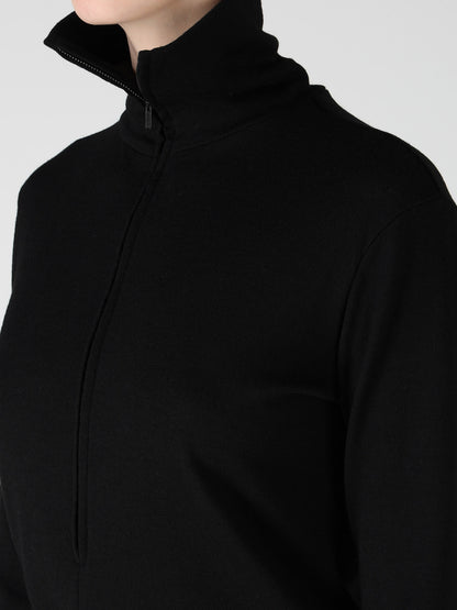 WOOL MILLED WASHABLE JERSEY HIGH NECK PULLOVER