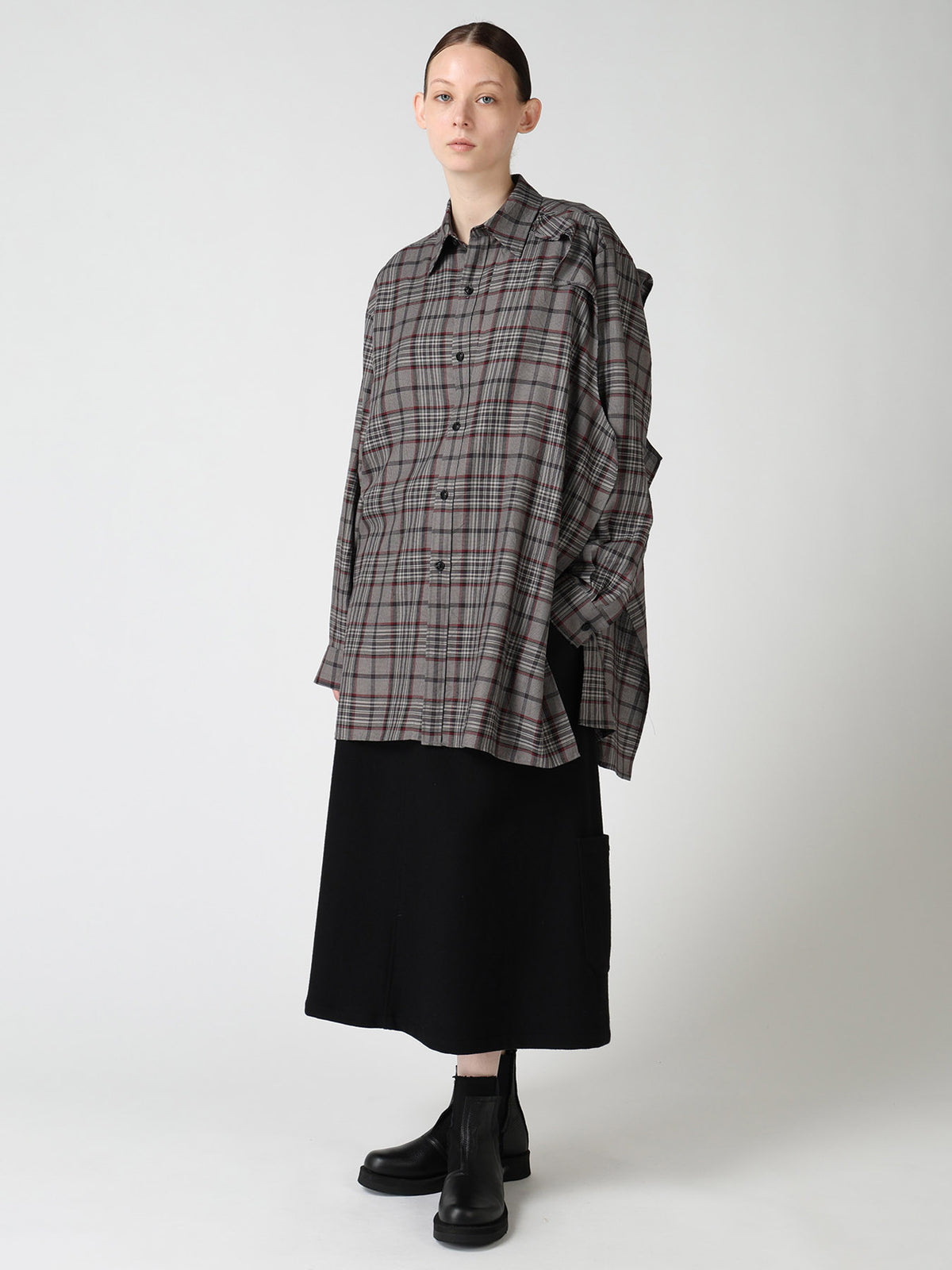 PLAID WASHER DOUBLE CLOTH BLOUSE