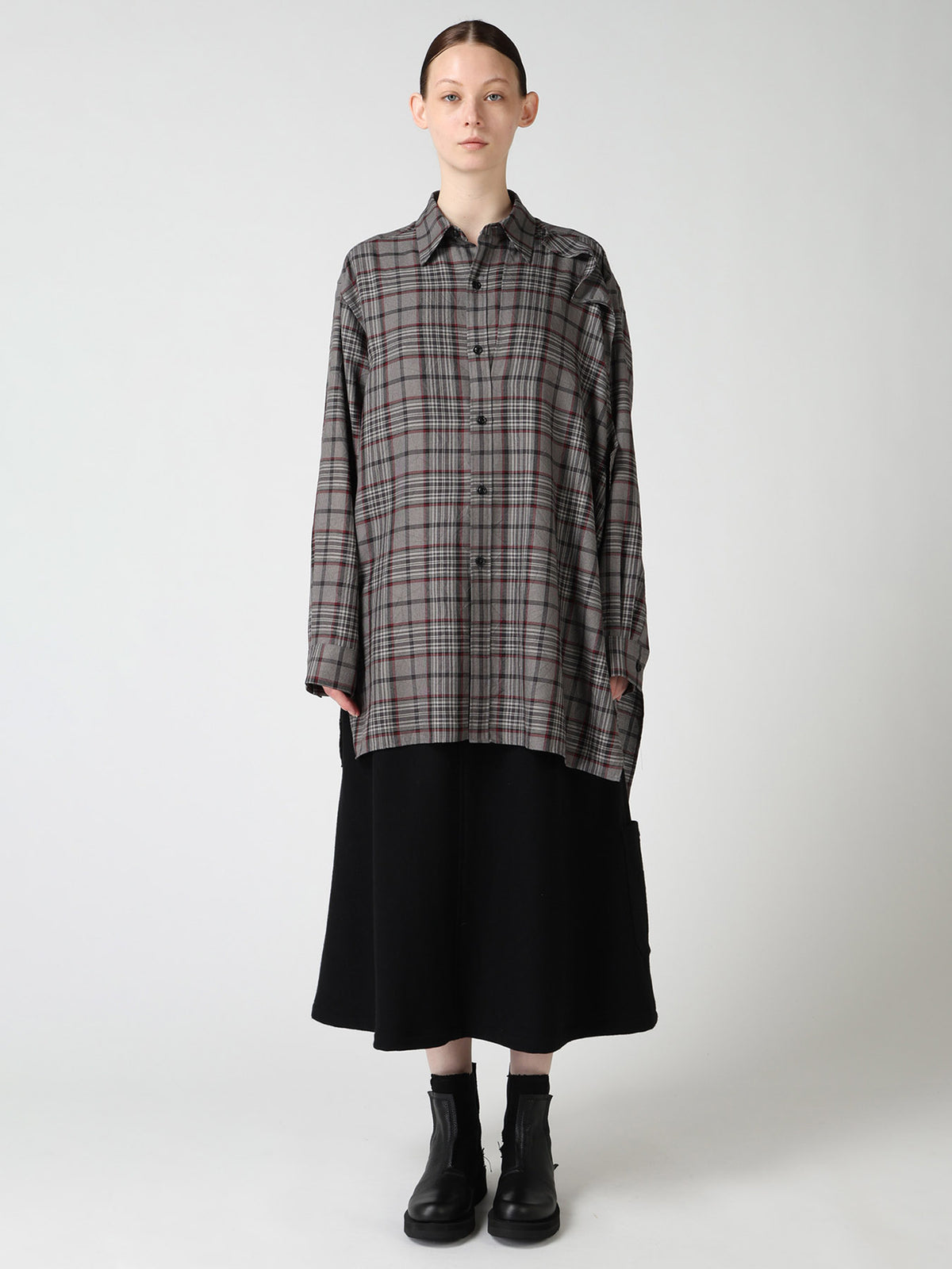 PLAID WASHER DOUBLE CLOTH BLOUSE