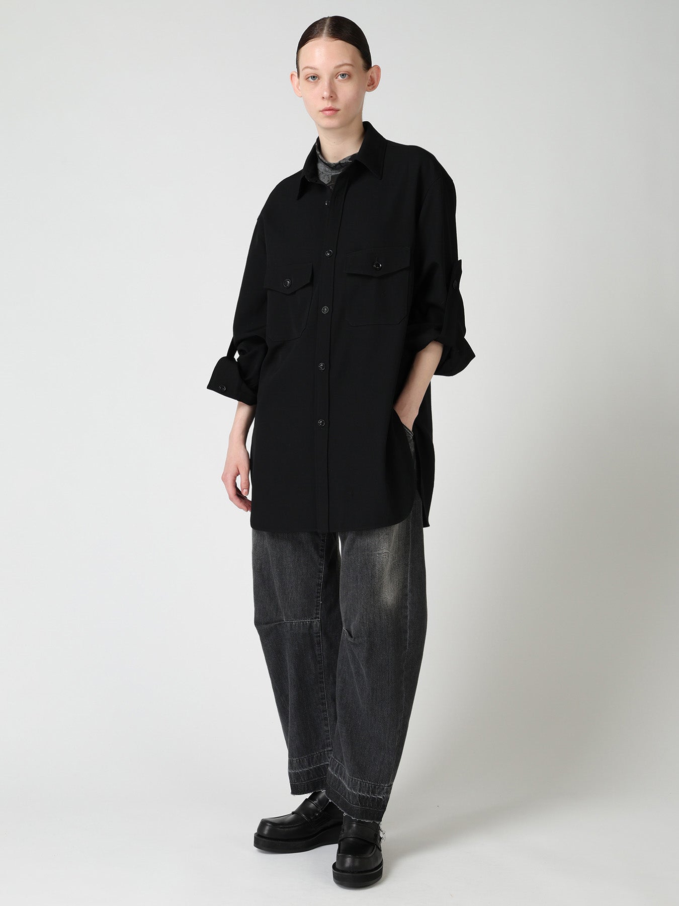 WOOL GABARDINE MILITARY SHIRT