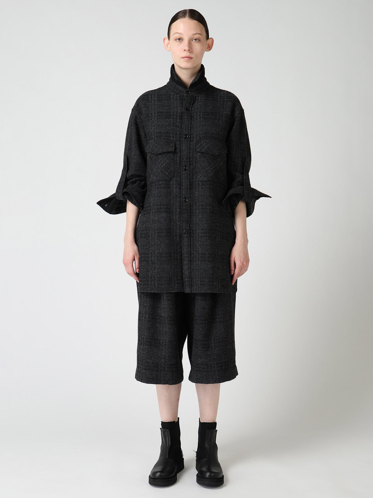 WOOL BLEND PLAID MILITARY SHIRT