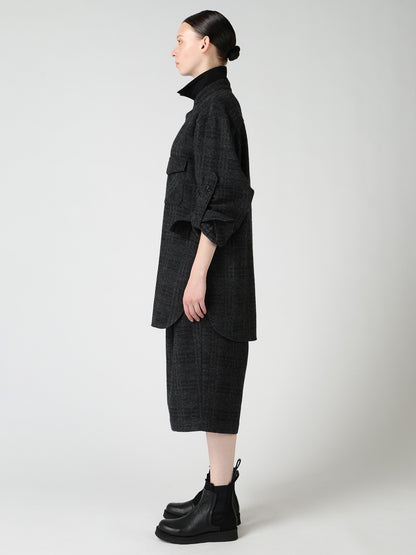 WOOL BLEND PLAID MILITARY SHIRT