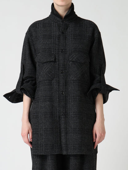 WOOL BLEND PLAID MILITARY SHIRT