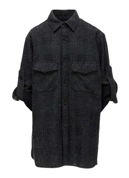 WOOL BLEND PLAID MILITARY SHIRT