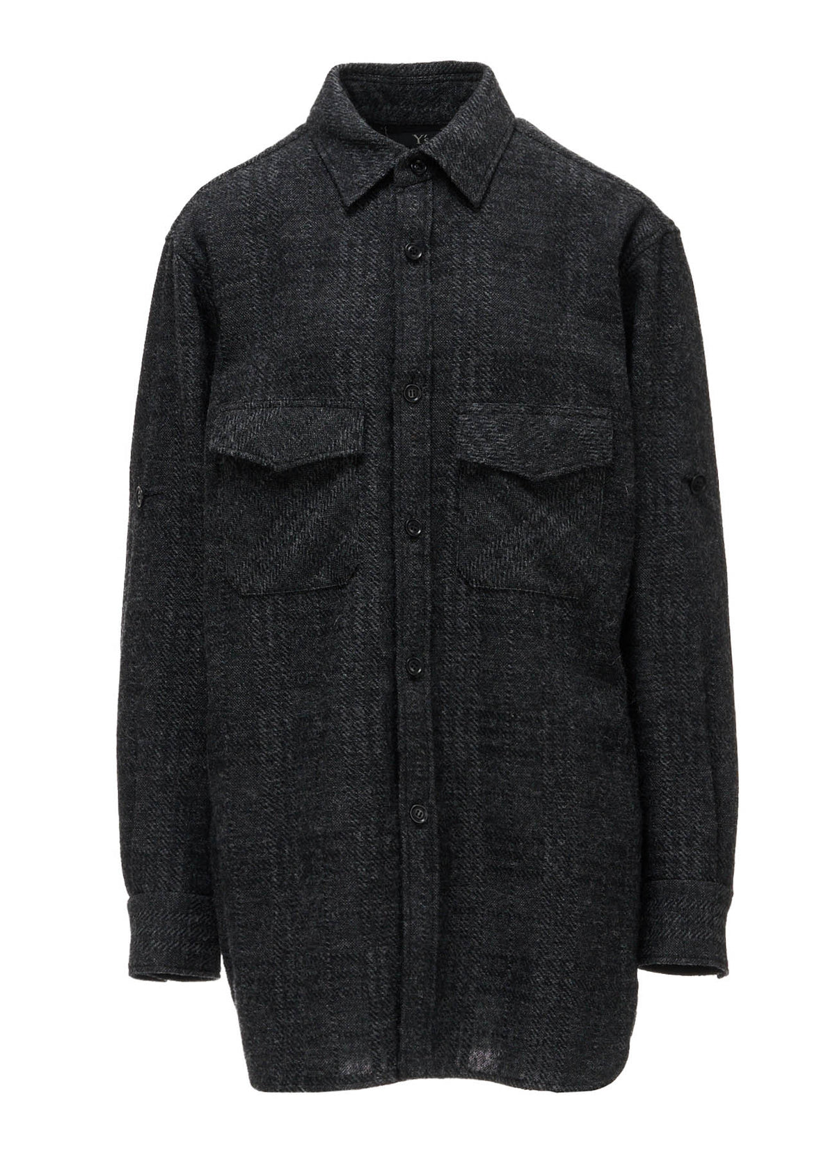 WOOL BLEND PLAID MILITARY SHIRT