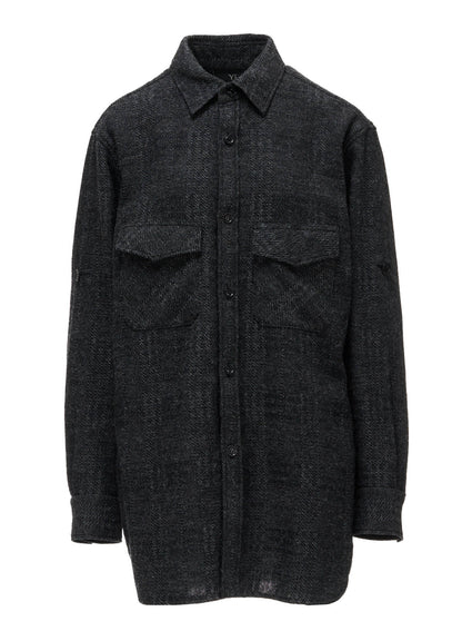 WOOL BLEND PLAID MILITARY SHIRT