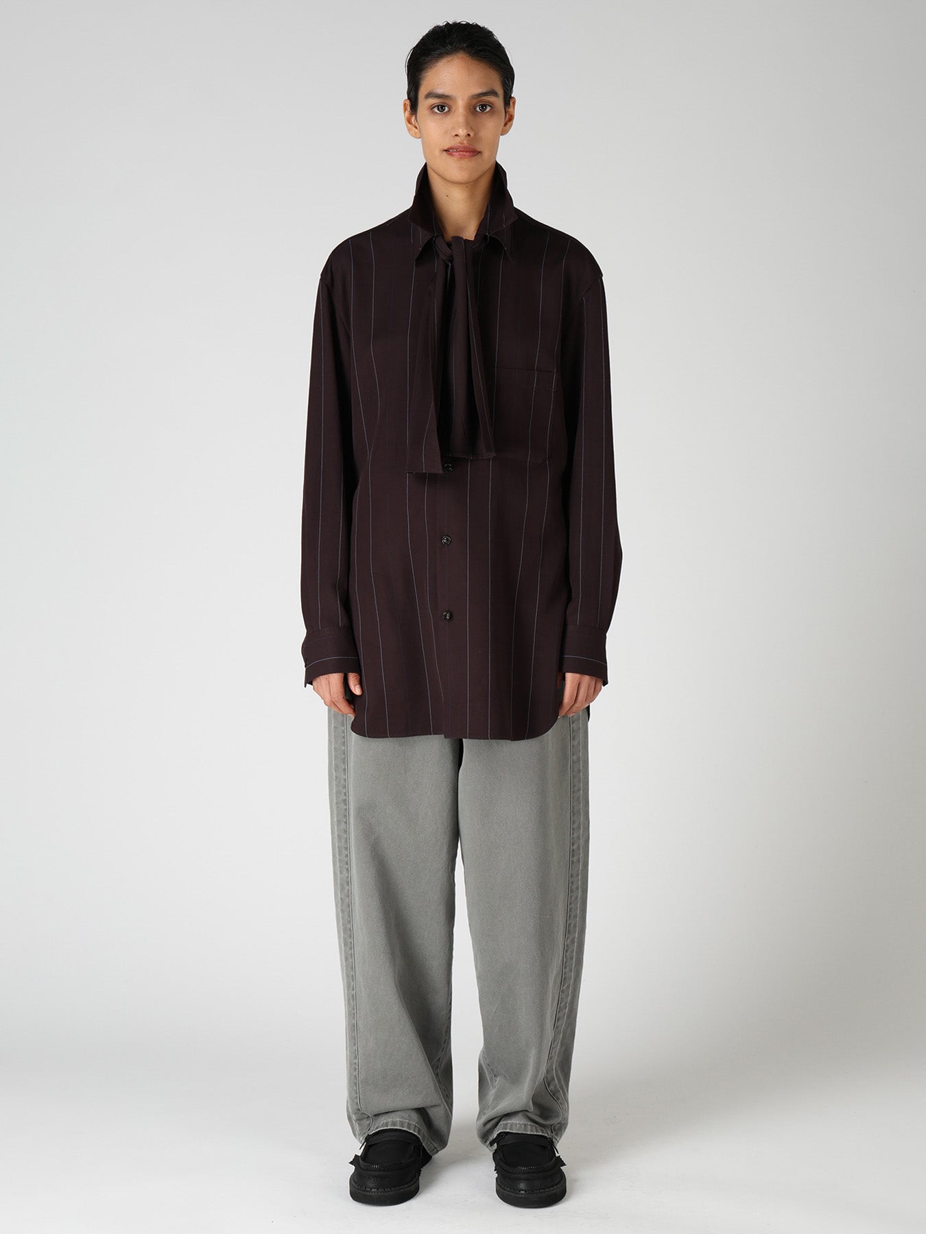 PINSTRIPE BOW-NECK SHIRT