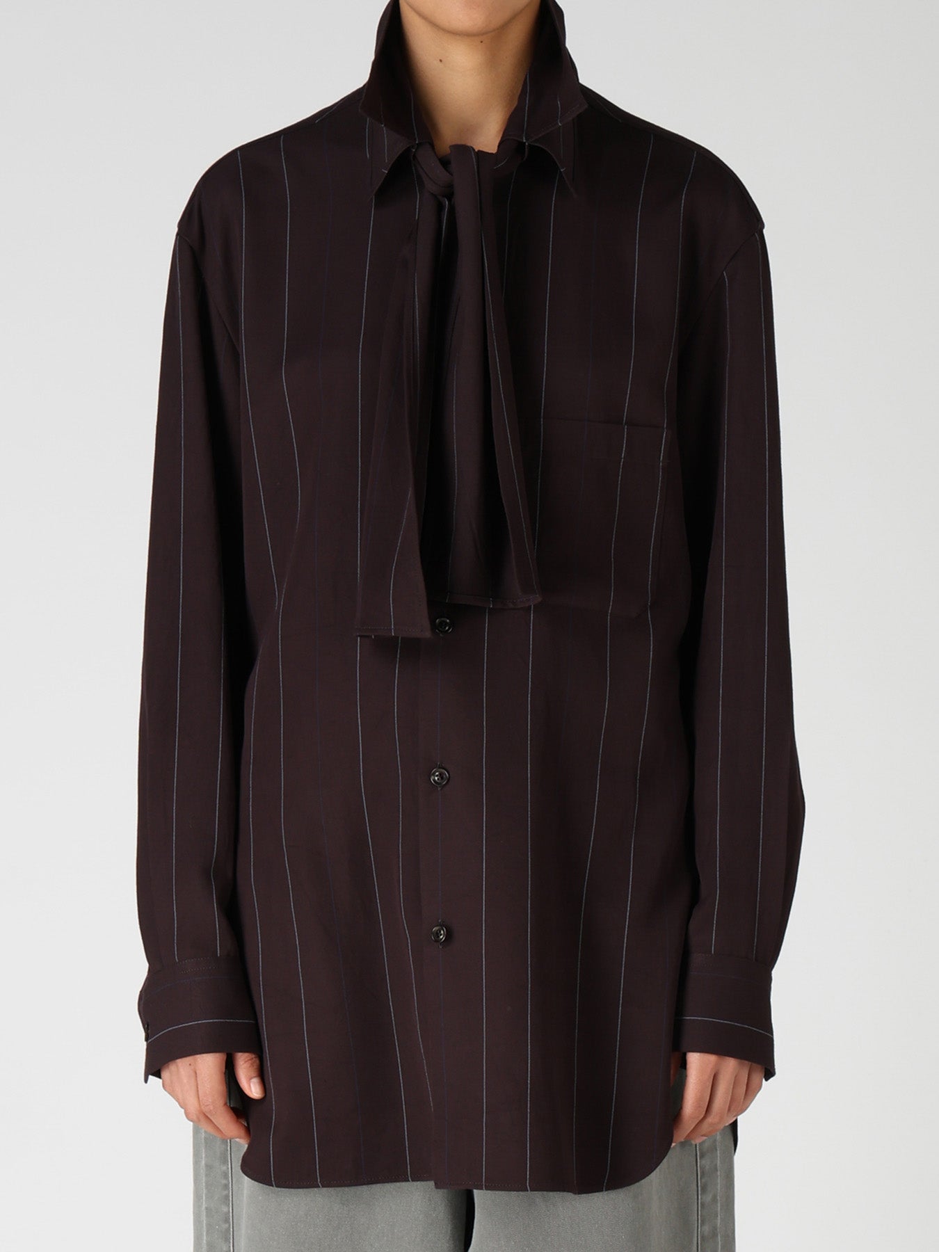 PINSTRIPE BOW-NECK SHIRT