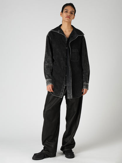 6OZ DENIM CHEMICAL WASH SAILOR COLLAR SHIRT