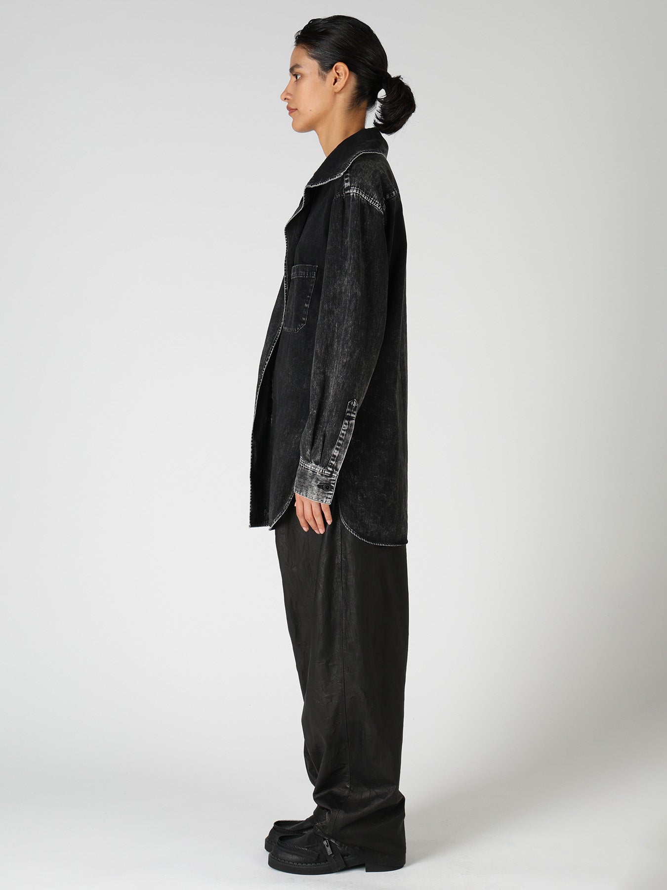 6OZ DENIM CHEMICAL WASH SAILOR COLLAR SHIRT