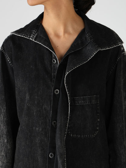 6OZ DENIM CHEMICAL WASH SAILOR COLLAR SHIRT