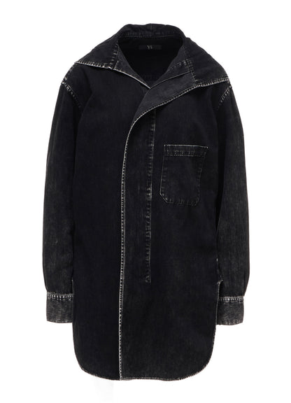 6OZ DENIM CHEMICAL WASH SAILOR COLLAR SHIRT