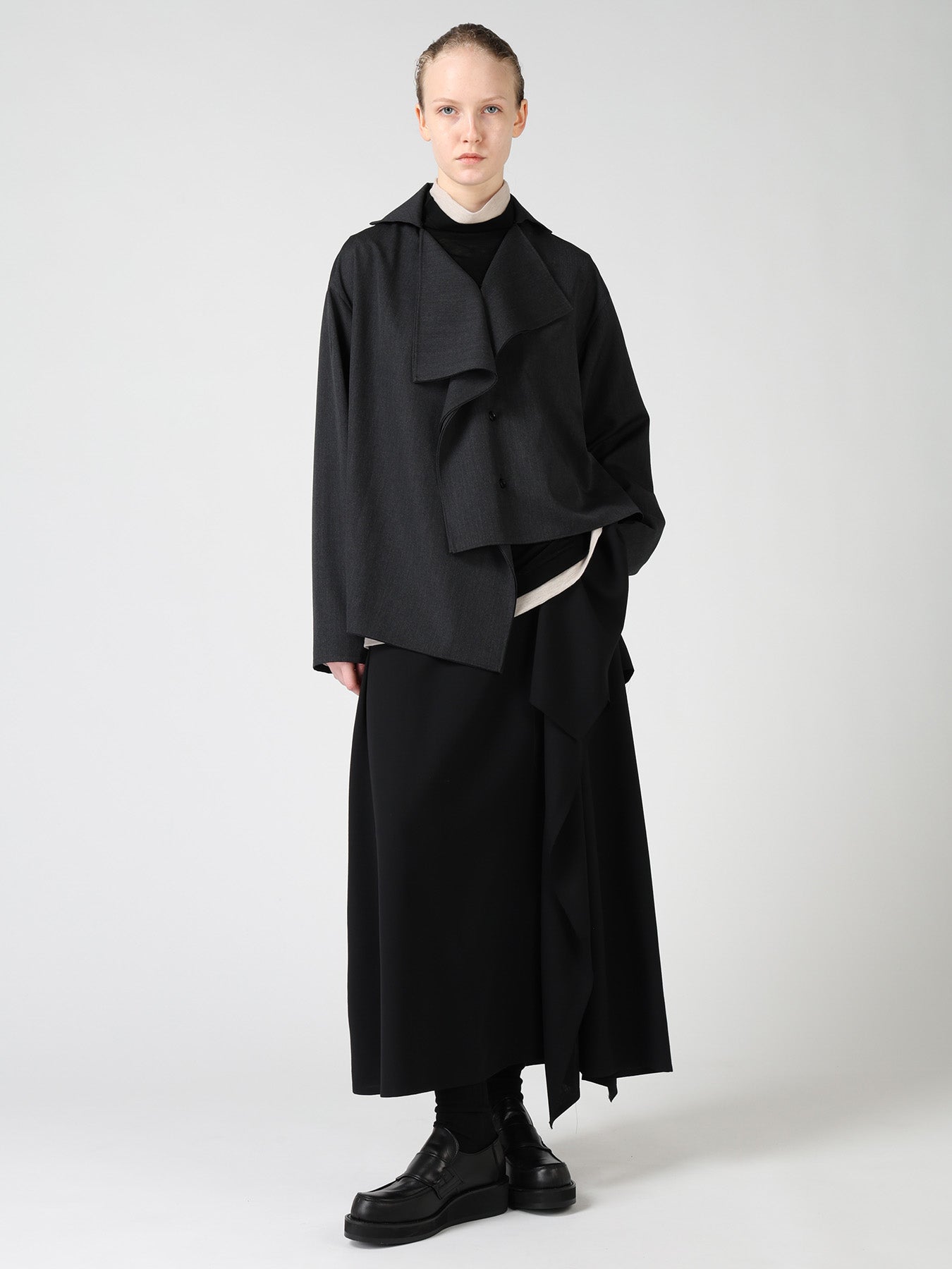 トップス RESISTED YARN DYED WOOL GABARDINE SHIRT WOOL GABARDINE DRAPE BLOUSE – THE SHOP YOHJI YAMAMOTO