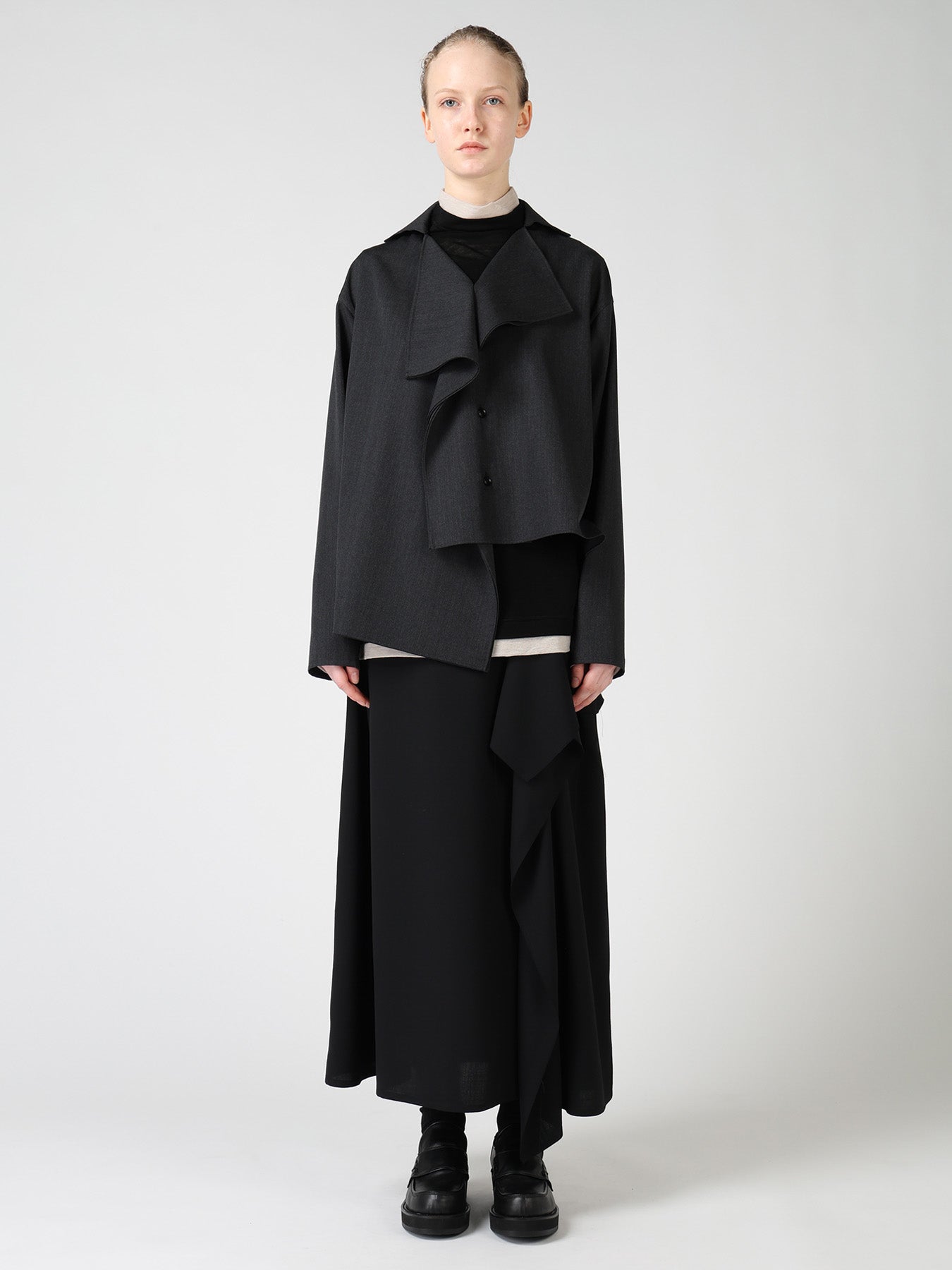 WOOL GABARDINE DRAPE BLOUSE