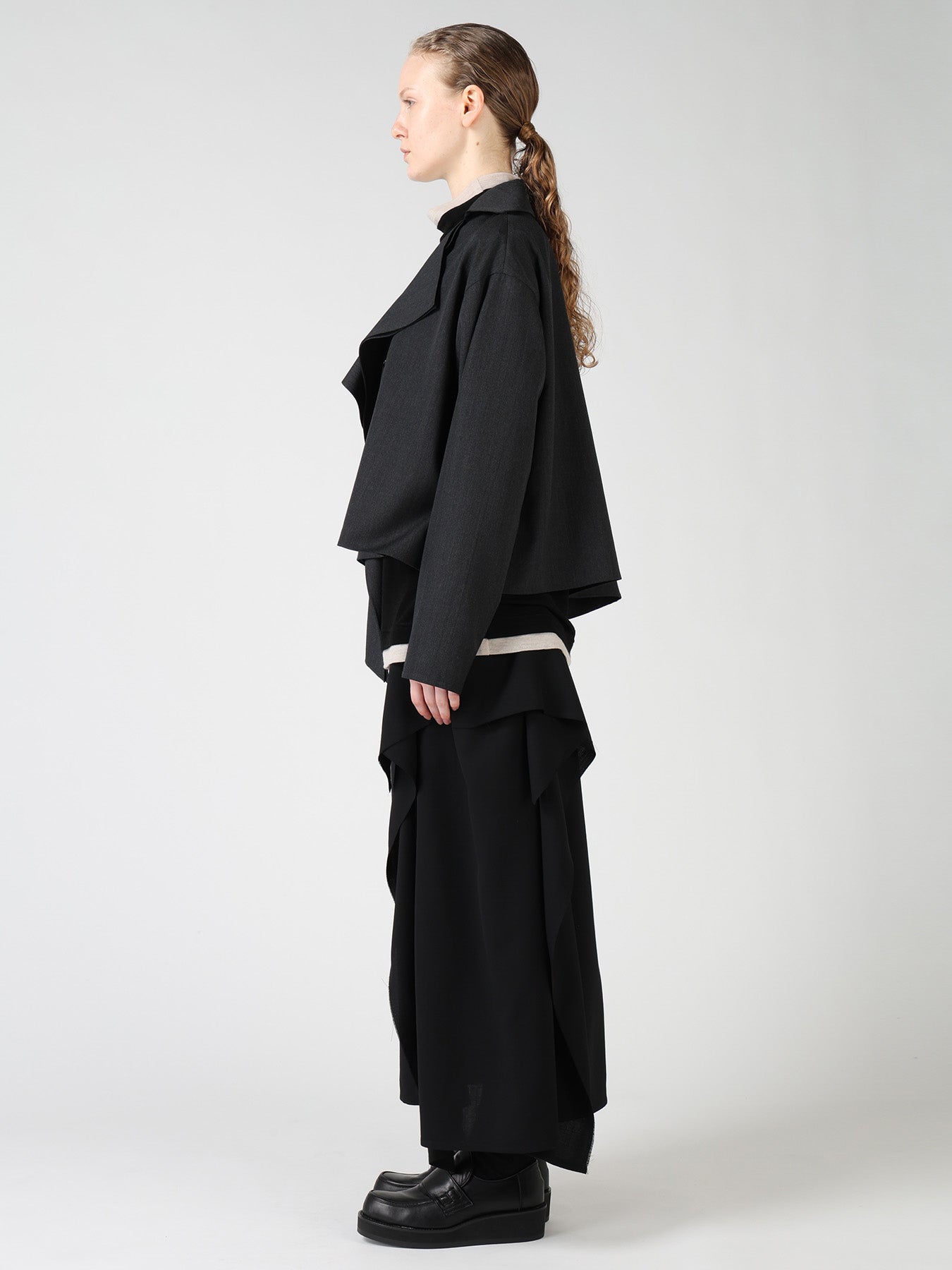 WOOL GABARDINE DRAPE BLOUSE