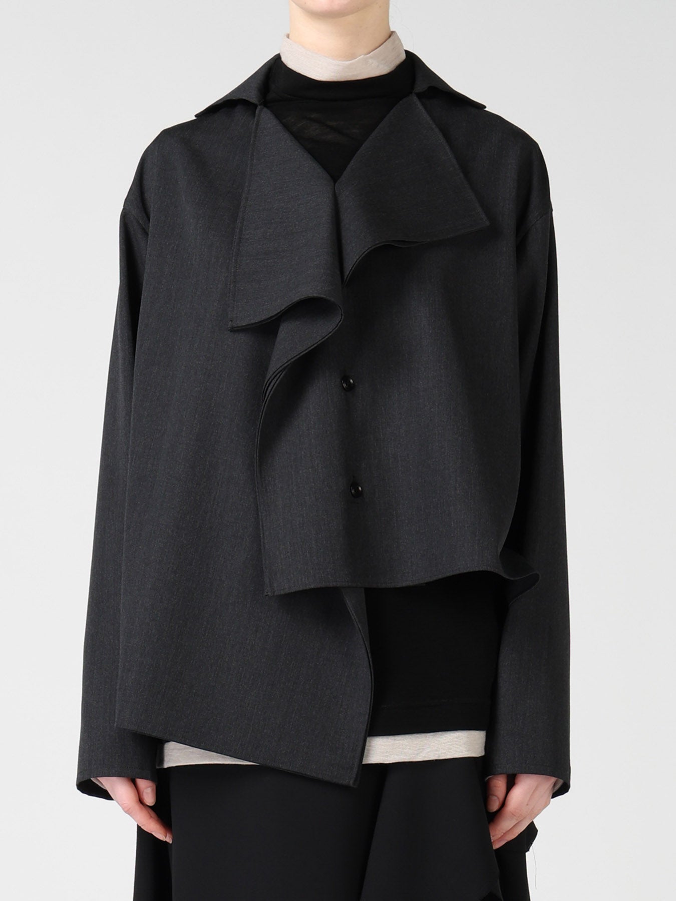 WOOL GABARDINE DRAPE BLOUSE