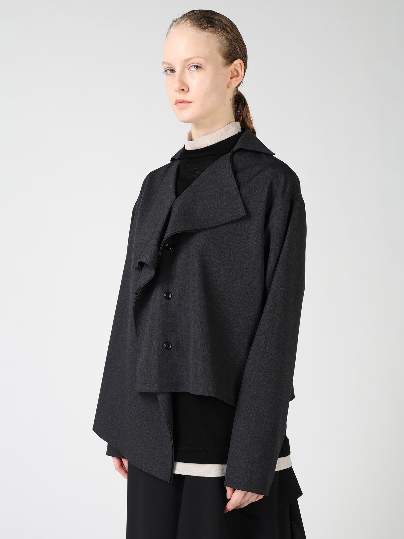 トップス RESISTED YARN DYED WOOL GABARDINE SHIRT WOOL GABARDINE DRAPE BLOUSE – THE SHOP YOHJI YAMAMOTO