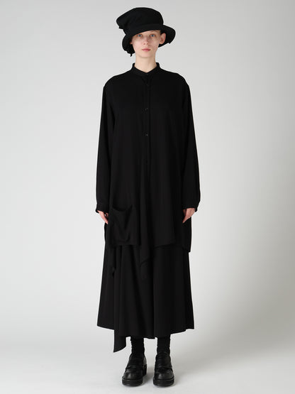VISCOSE/TRIACETATE BLEND STAND COLLAR ASYMMETRIC BLOUSE