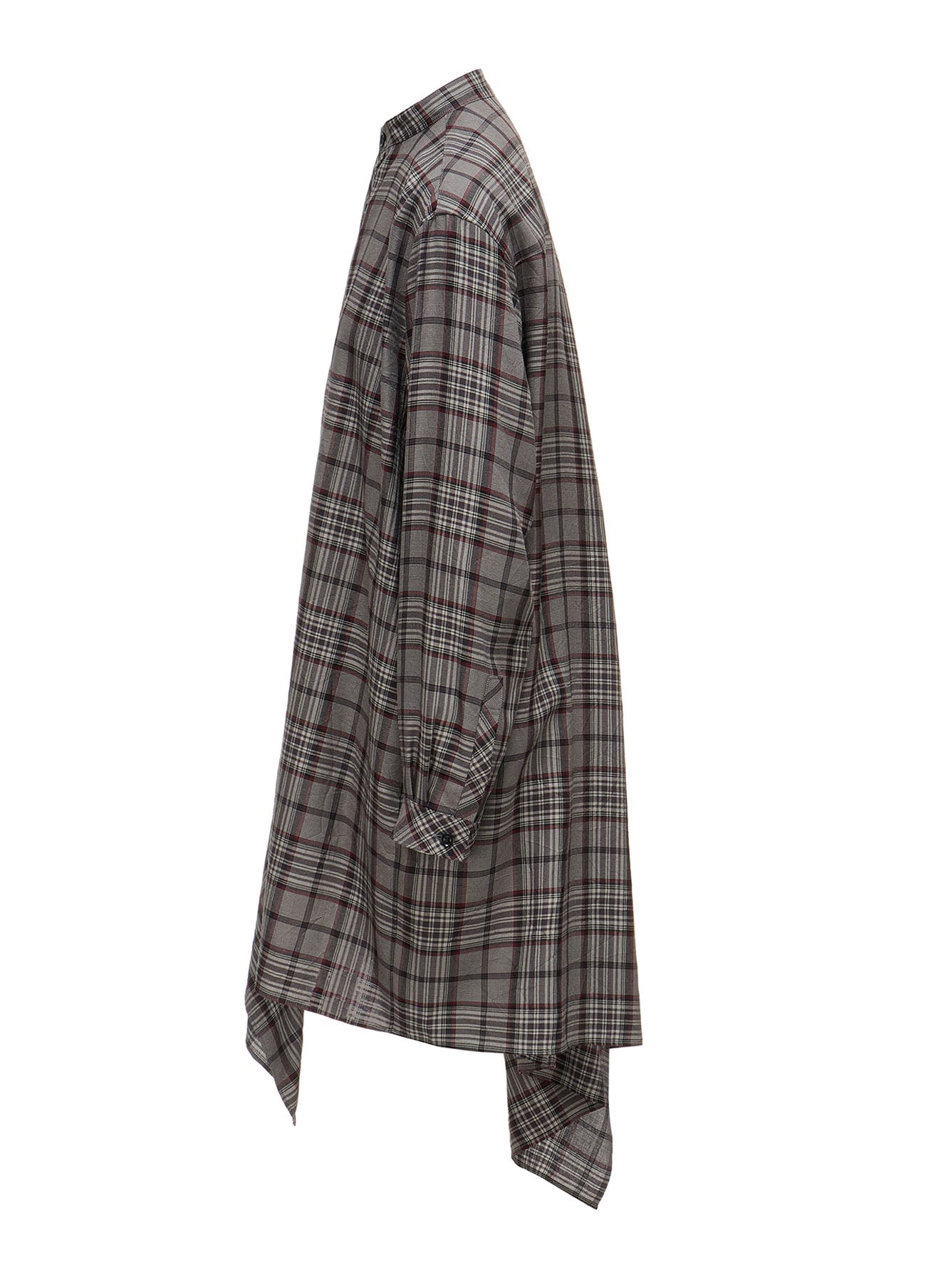 PLAID WASHER STAND COLLAR ASYMMETRIC BLOUSE
