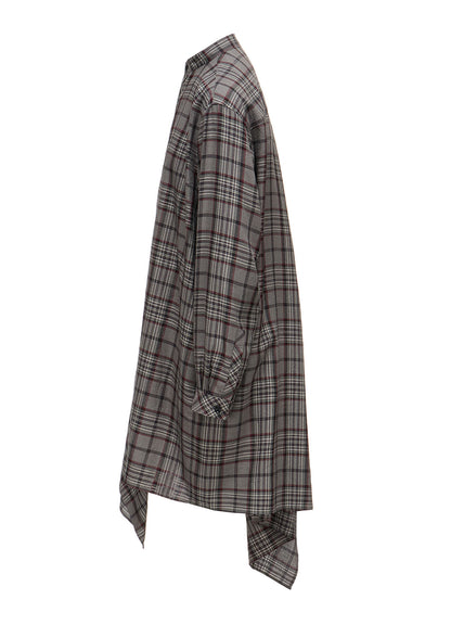 PLAID WASHER STAND COLLAR ASYMMETRIC BLOUSE