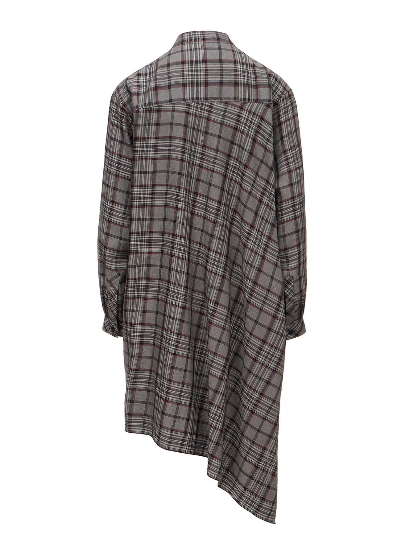 PLAID WASHER STAND COLLAR ASYMMETRIC BLOUSE