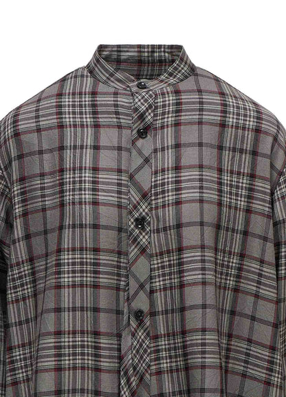 PLAID WASHER STAND COLLAR ASYMMETRIC BLOUSE