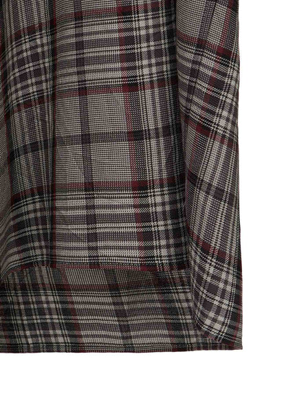 PLAID WASHER STAND COLLAR ASYMMETRIC BLOUSE