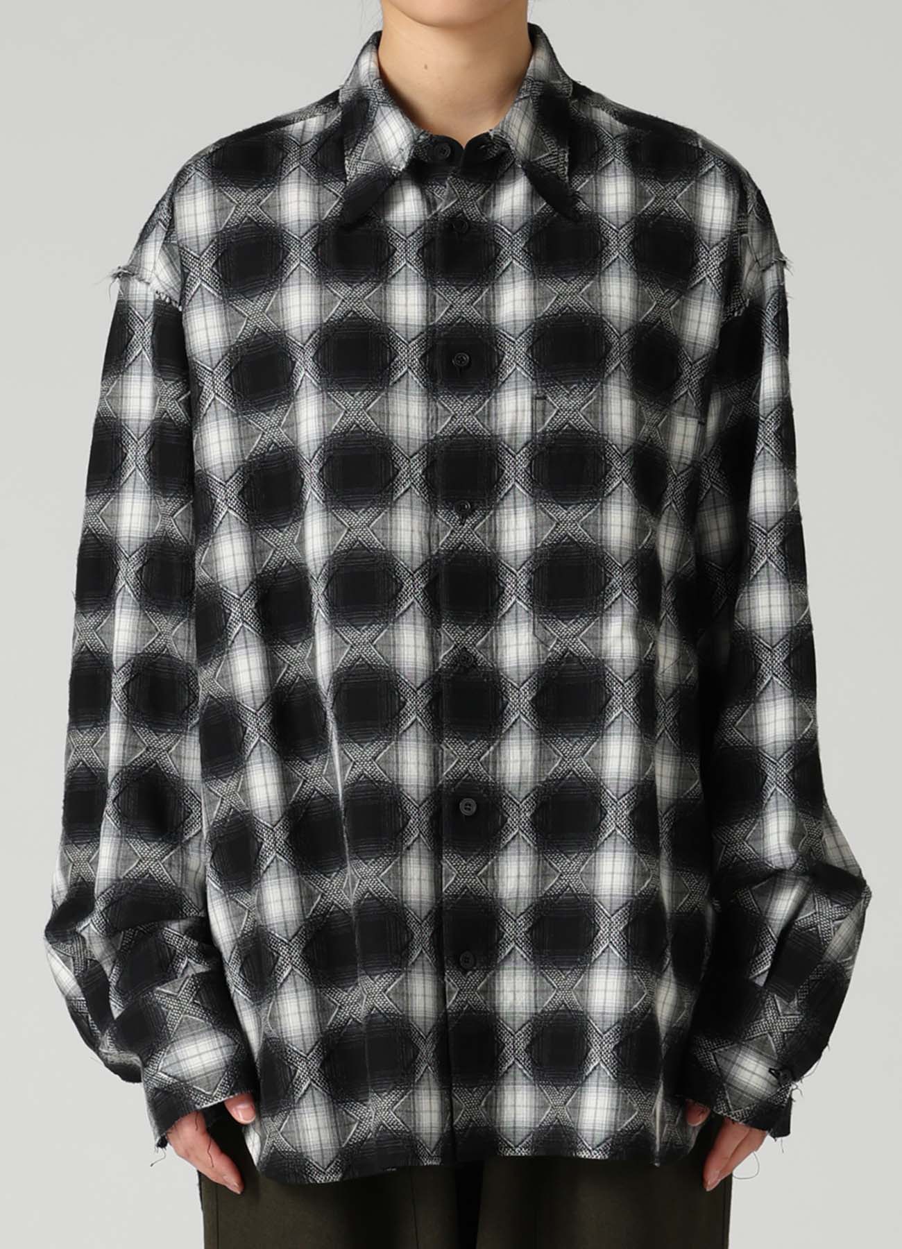 PLAID JACQUARD STAND COLLAR SHIRT