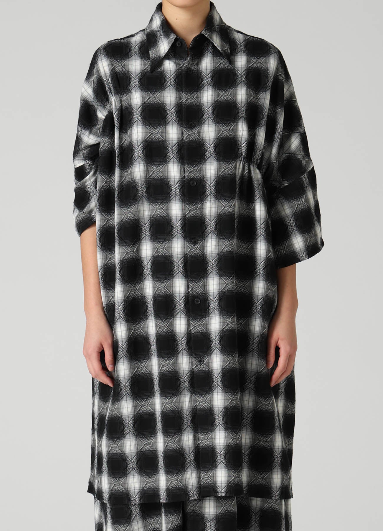 PLAID JACQUARD GATHERED OVERSIZED BLOUSE – THE SHOP YOHJI YAMAMOTO
