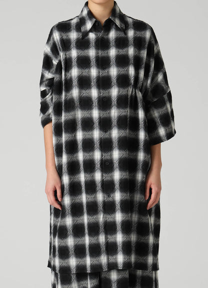 PLAID JACQUARD GATHERED OVERSIZED BLOUSE