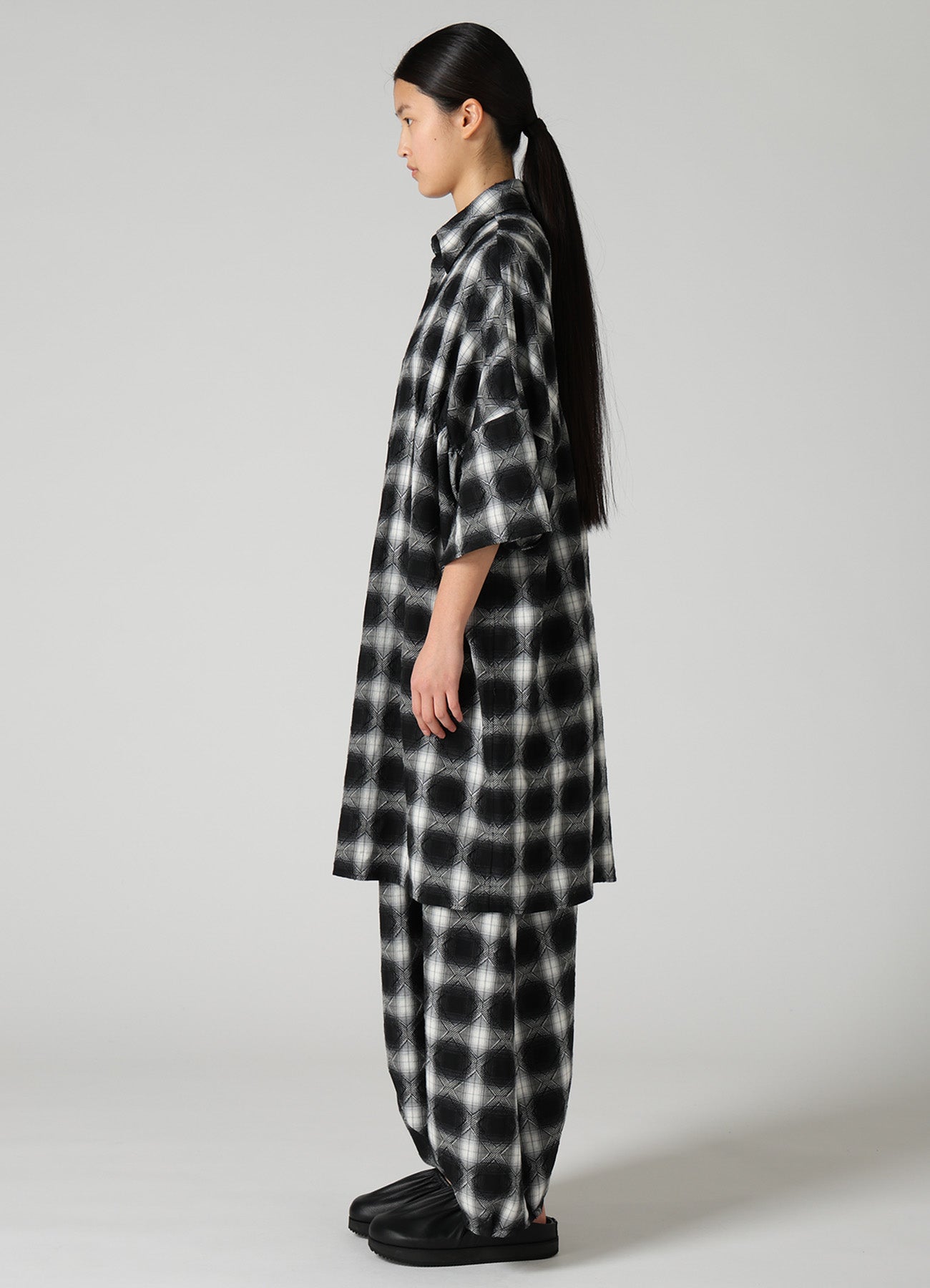 PLAID JACQUARD GATHERED OVERSIZED BLOUSE – THE SHOP YOHJI YAMAMOTO