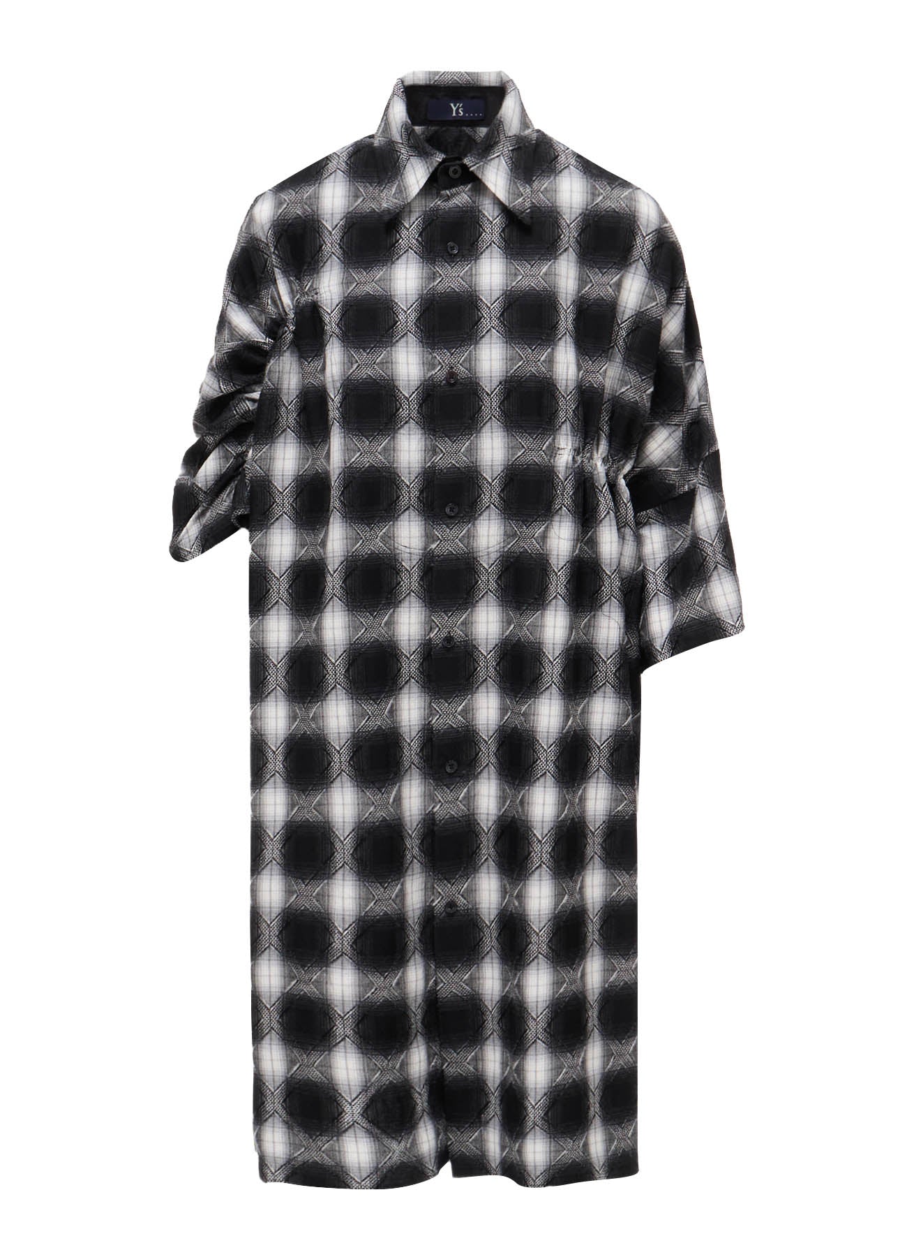 PLAID JACQUARD GATHERED OVERSIZED BLOUSE