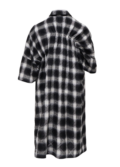 PLAID JACQUARD GATHERED OVERSIZED BLOUSE