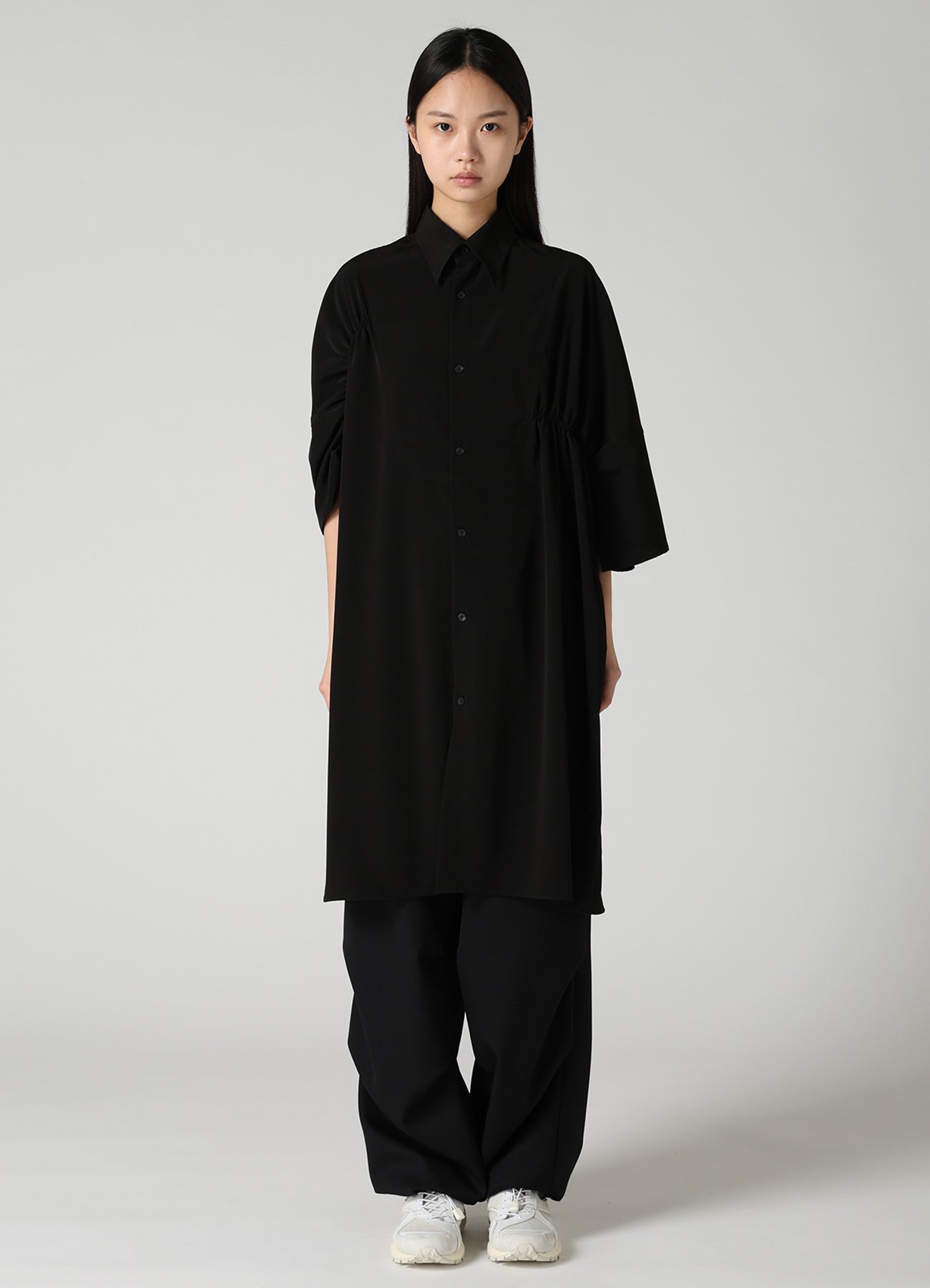 TA/PE SUPER VIYON TUSSER GATHERED OVERSIZED BLOUSE