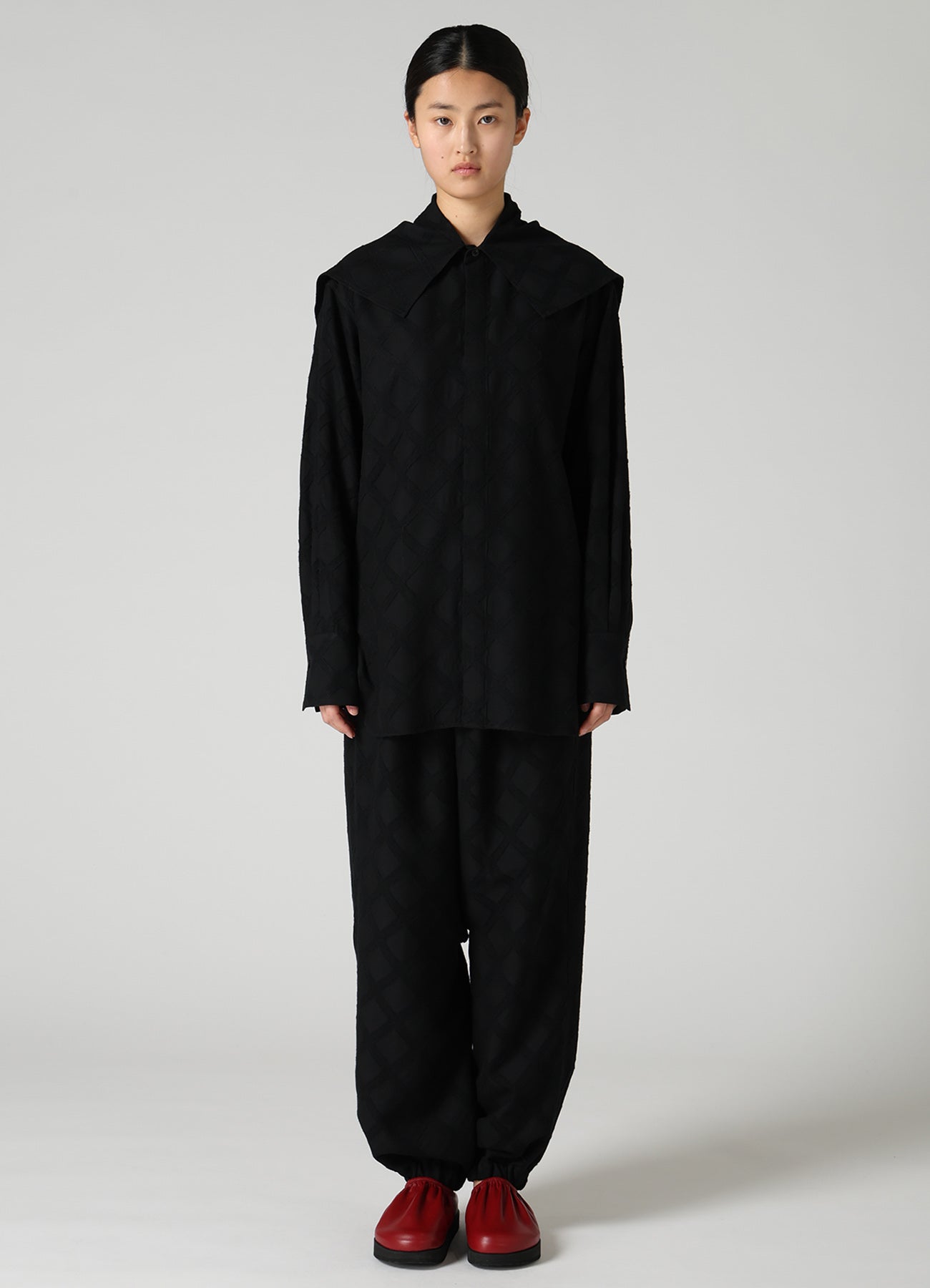 PLAID JACQUARD LARGE COLLAR BLOUSE – THE SHOP YOHJI YAMAMOTO