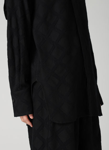 PLAID JACQUARD LARGE COLLAR BLOUSE