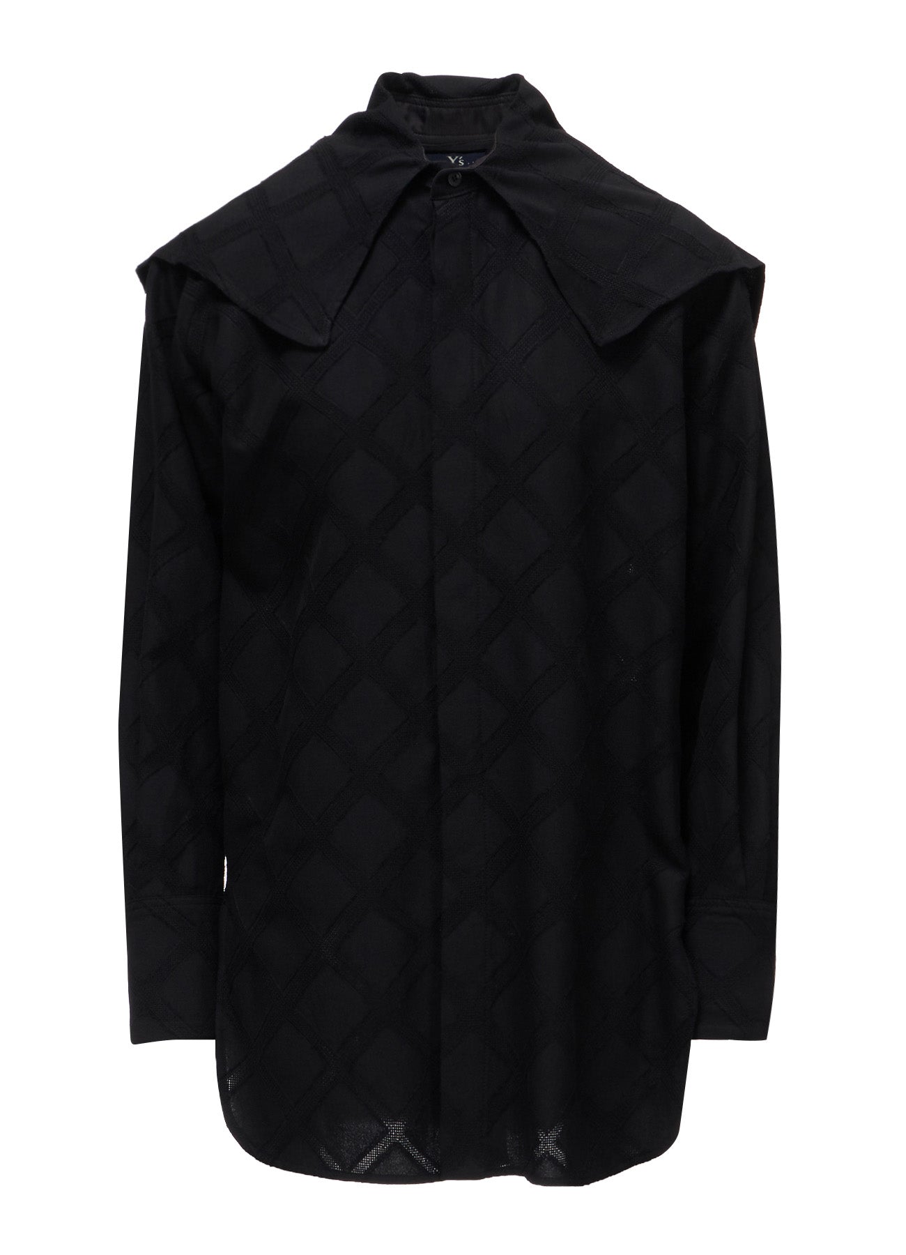 PLAID JACQUARD LARGE COLLAR BLOUSE