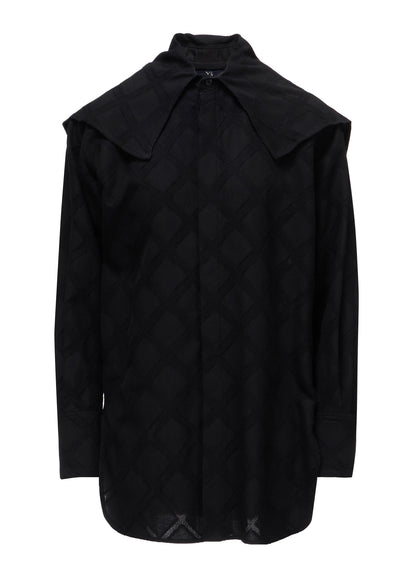 PLAID JACQUARD LARGE COLLAR BLOUSE