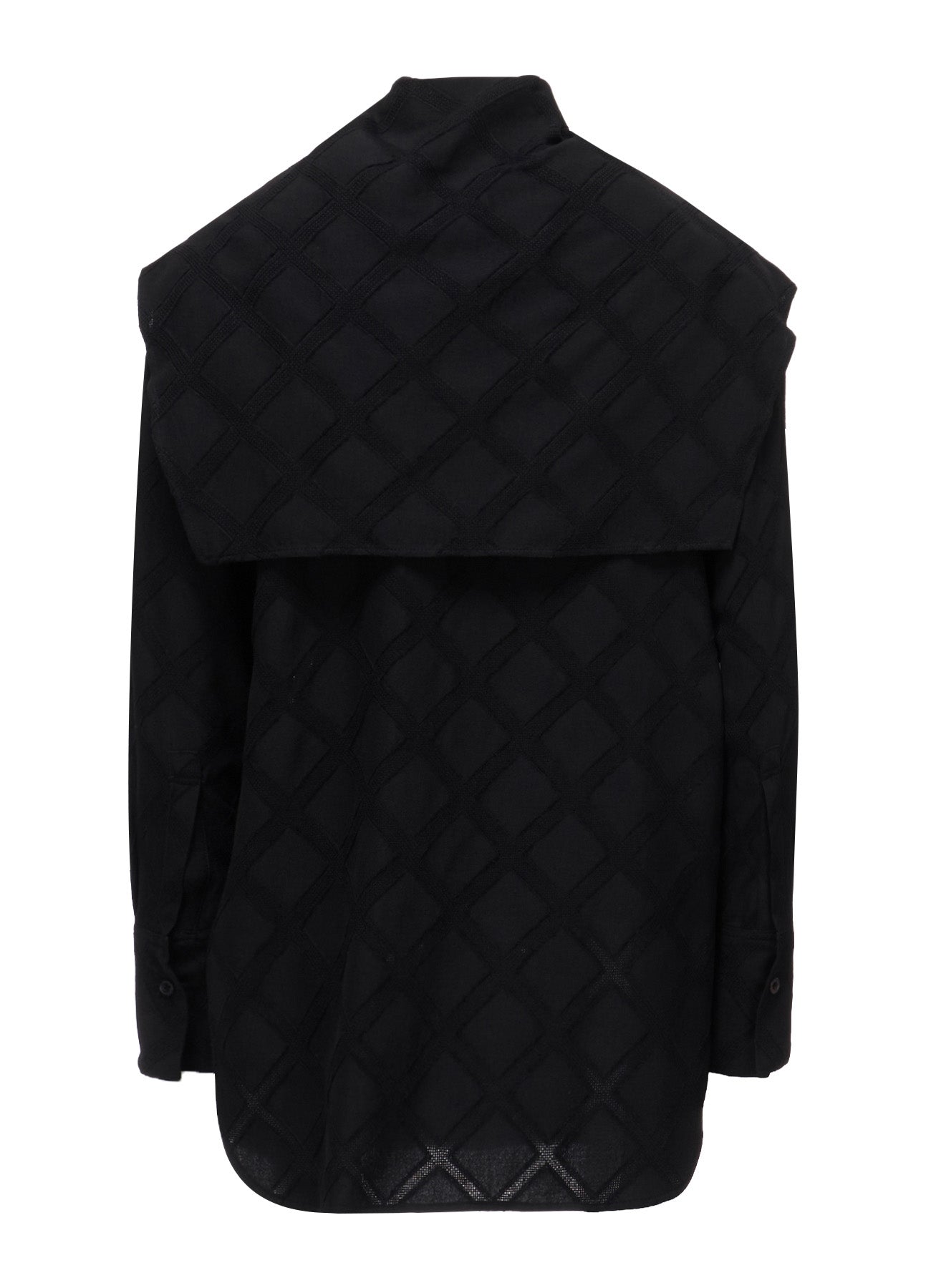 PLAID JACQUARD LARGE COLLAR BLOUSE