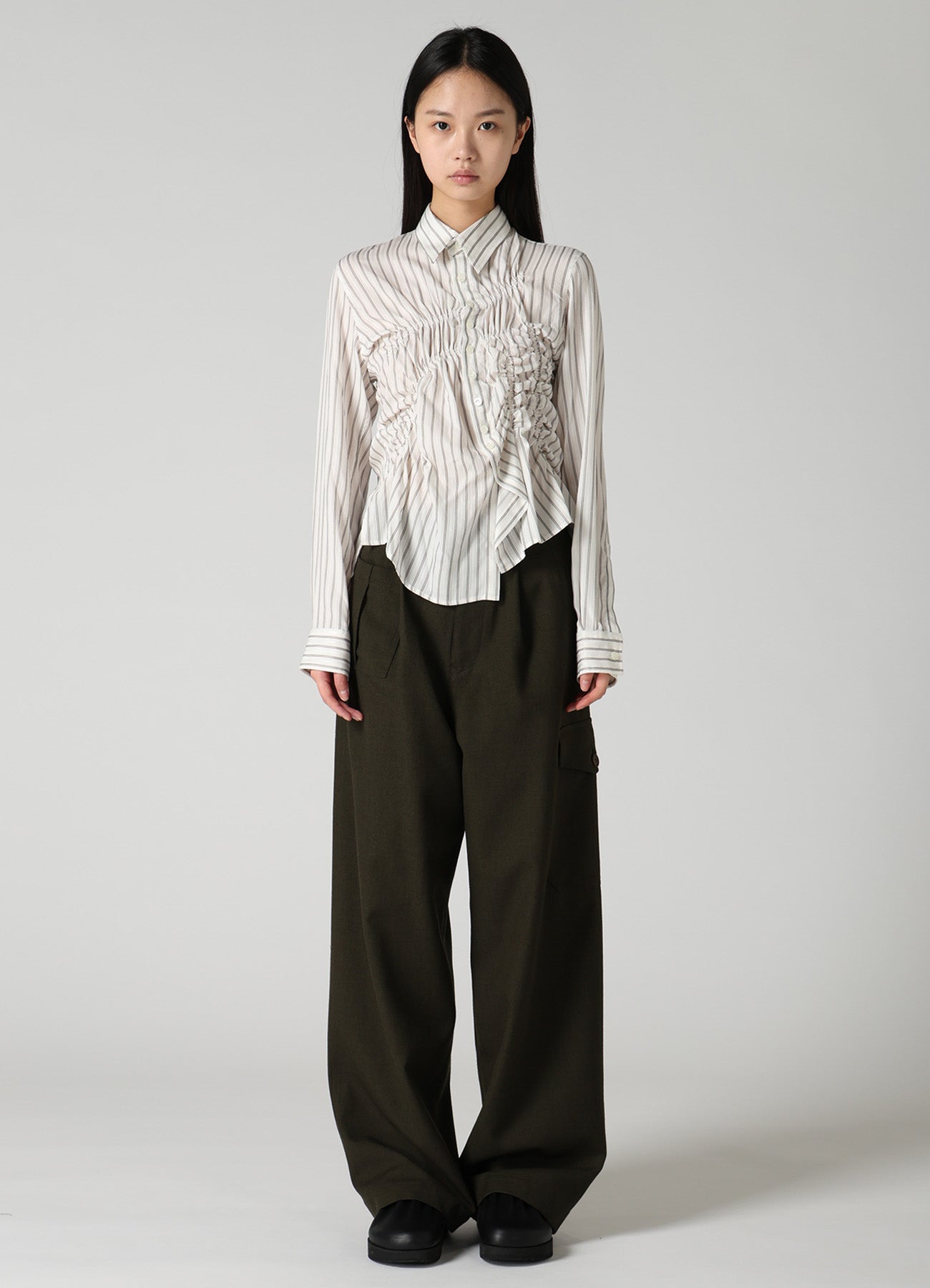 CUPRA STRIPE RANDOM GATHERED BLOUSE