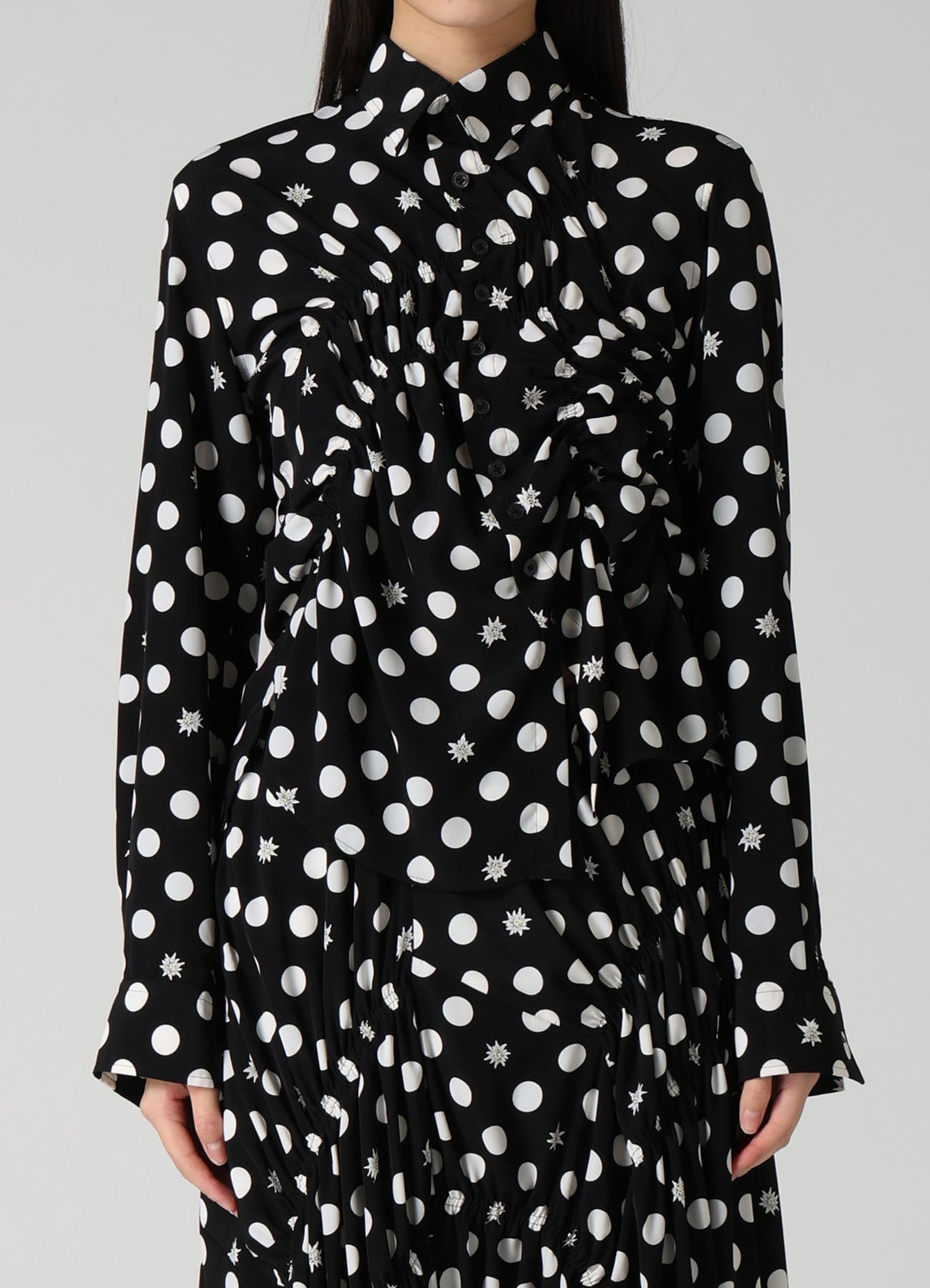 DOT FLOWER PRINT RANDOM GATHERED BLOUSE