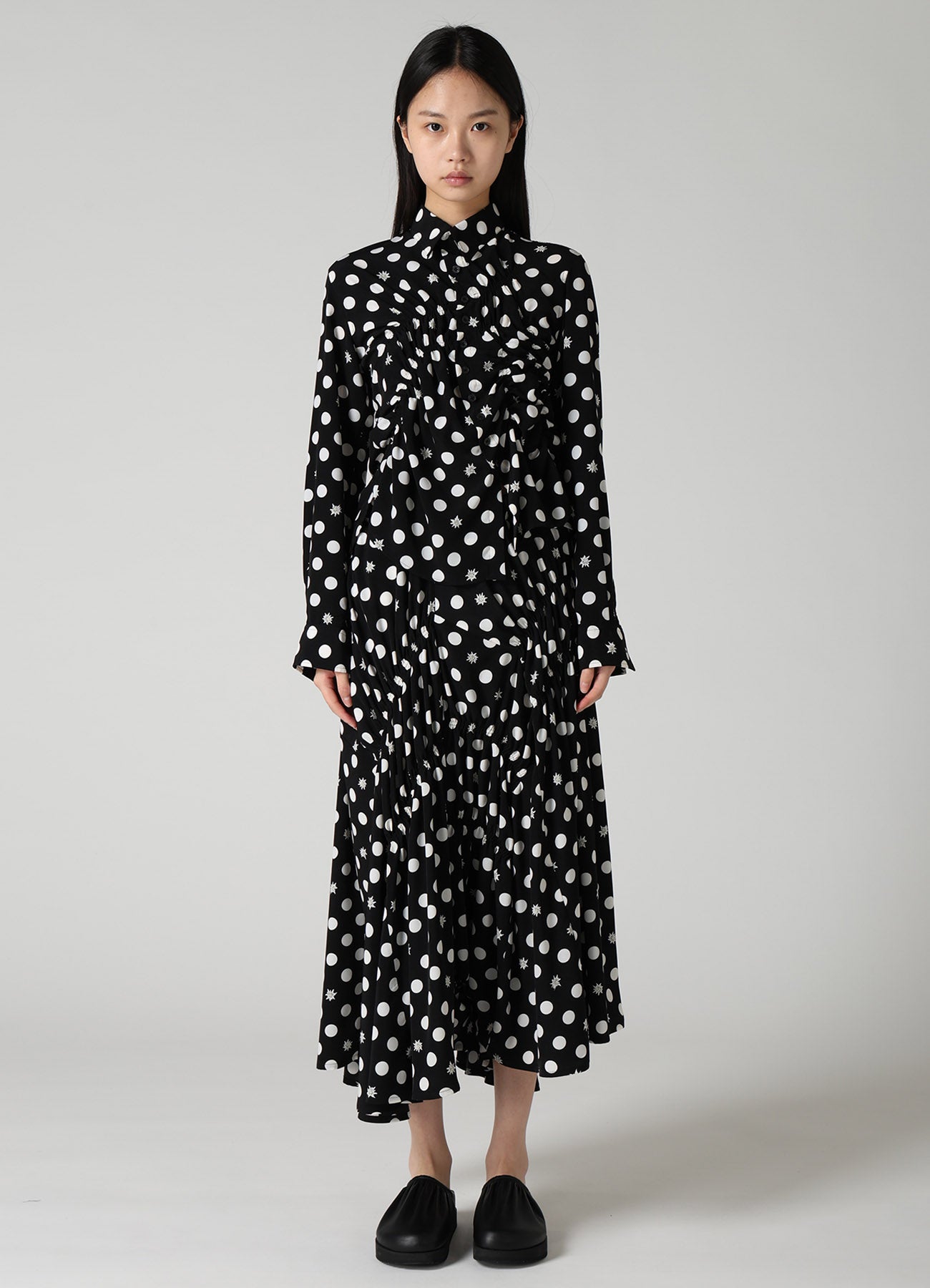 DOT FLOWER PRINT RANDOM GATHERED BLOUSE