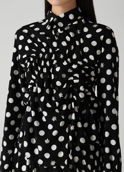 DOT FLOWER PRINT RANDOM GATHERED BLOUSE