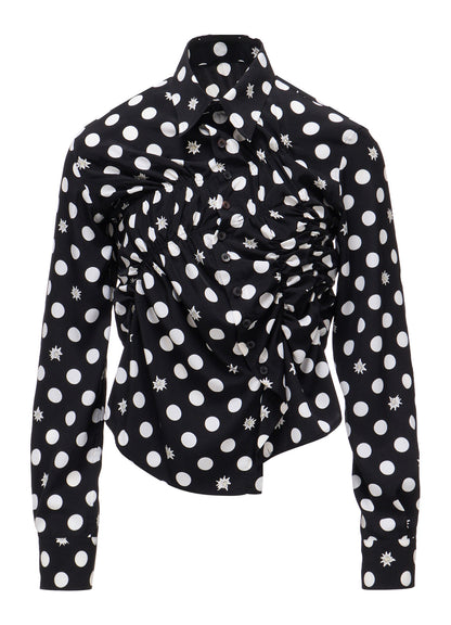 DOT FLOWER PRINT RANDOM GATHERED BLOUSE