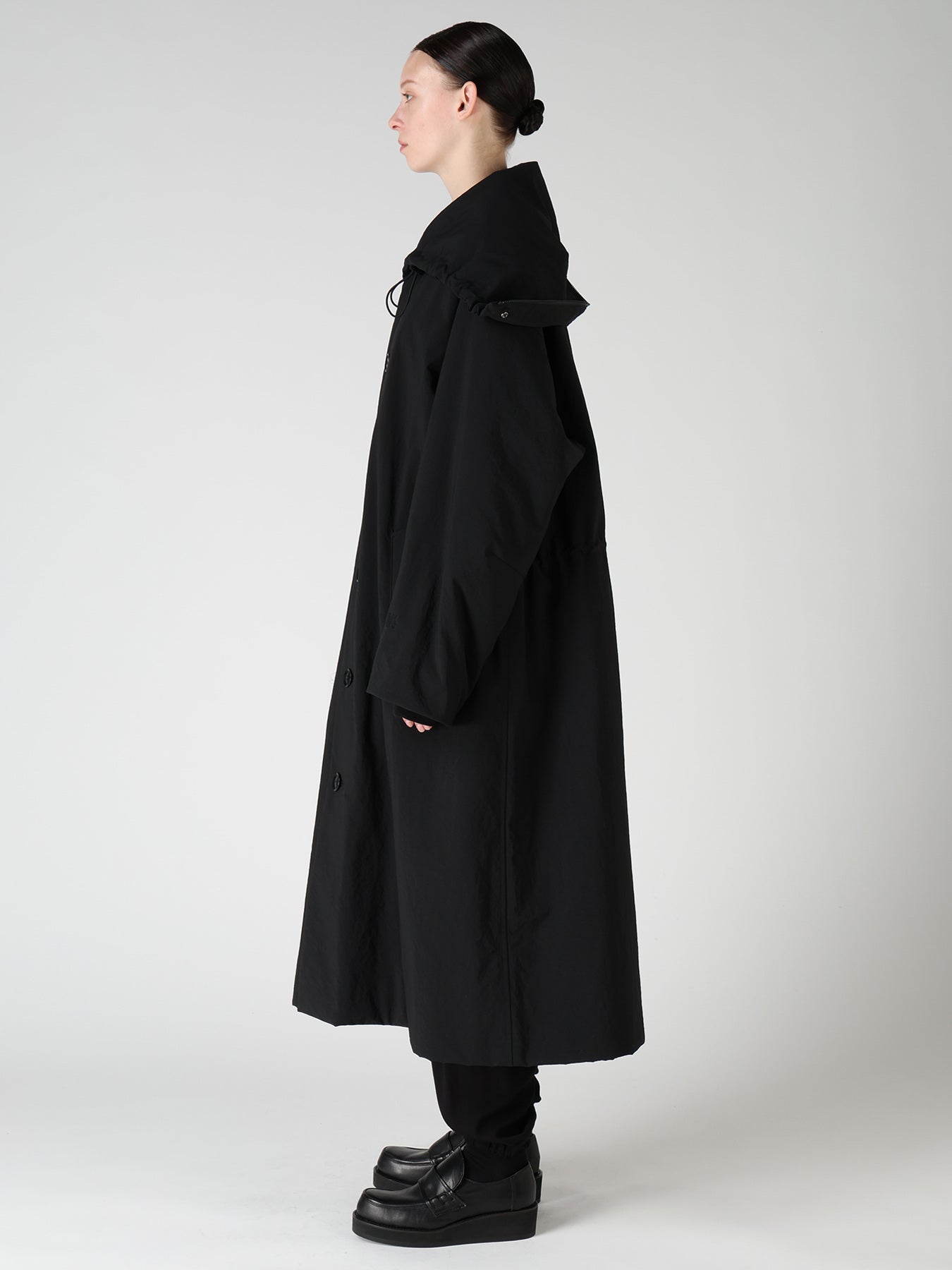 NYLON PADDED TASLAN OXFORD STAND HOODIE COAT