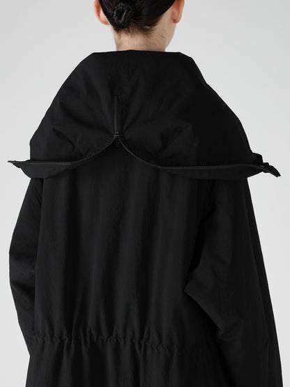 NYLON PADDED TASLAN OXFORD STAND HOODIE COAT