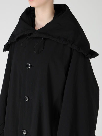 NYLON PADDED TASLAN OXFORD STAND HOODIE COAT