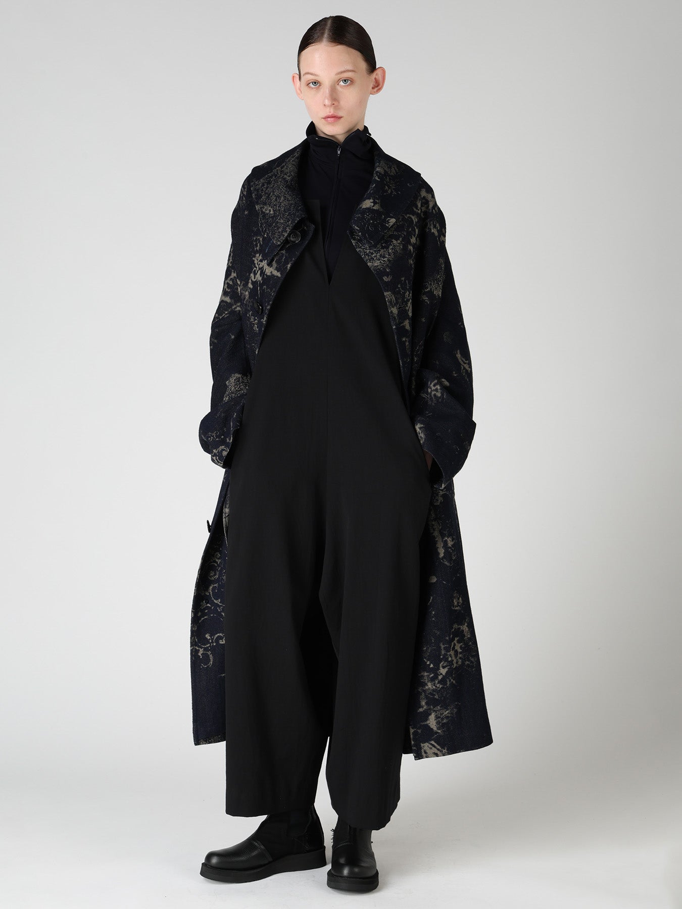 DENIM JACQUARD ARRANGED SLEEVE COAT